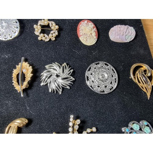 225 - Large suite approx. 29 various costume brooches  which features many flower and leaf brooches, to in... 