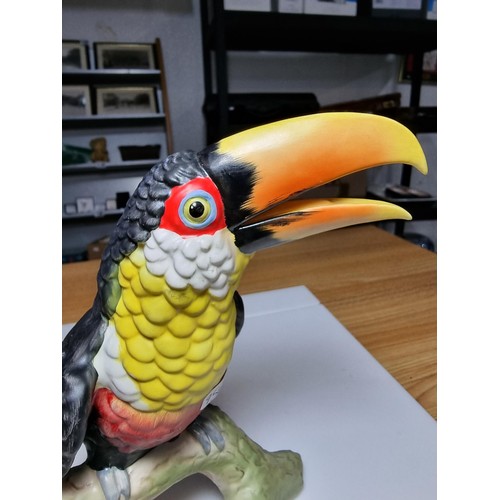 227 - Large impressive vintage hand painted porcelain Green Billed Toucan figure by Goebel W. Germany date... 