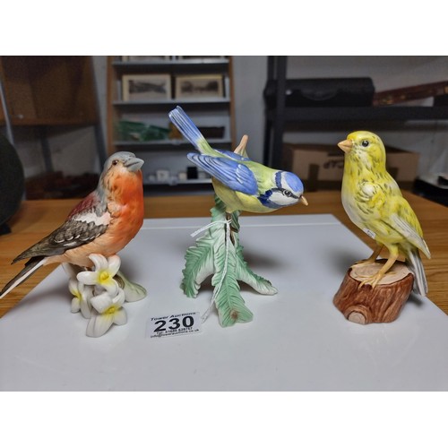 230 - Collection of 3x vintage hand painted porcelain figures of a Chaffinch, Blue Titmouse & a Canary, tw... 