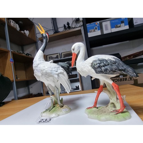 233 - Collection of 2x vintage hand painted porcelain figures of a Manchurian Crane, White Stork (both 197... 