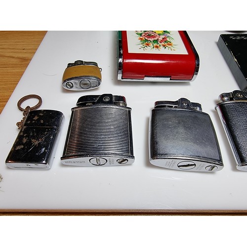 147 - Collection of 7x collectable lighters along with a boxed Zippo 65th Anniversary key ring, Dandy Mate... 