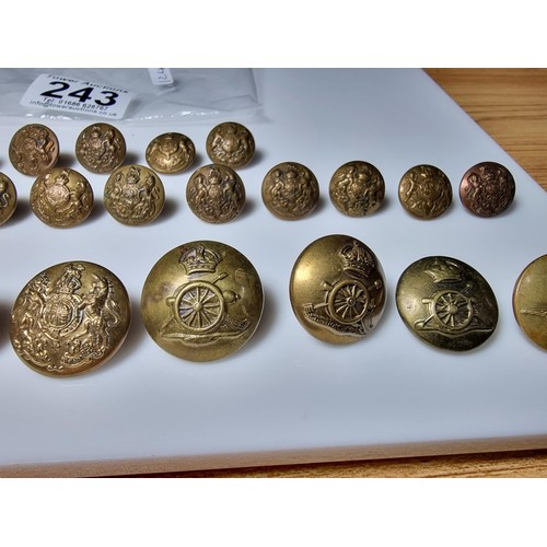 243 - Collection of approx. 33 vintage brass military buttons for various regiments. Please study photos f... 