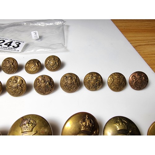 243 - Collection of approx. 33 vintage brass military buttons for various regiments. Please study photos f... 