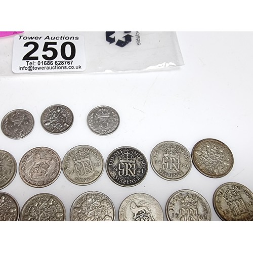 250 - Large collection of approx. 39x vintage silver British coins, all PRE-1947 to include large qty of s... 