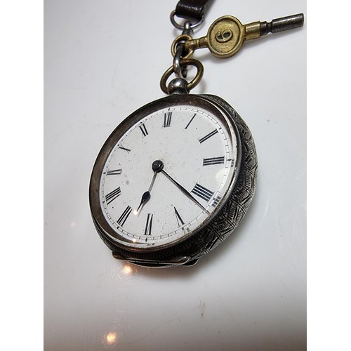 256 - Genuine Swiss hallmarked 935 silver fob watch. Featuring the Swiss bear hallmarks. Having a clean di... 