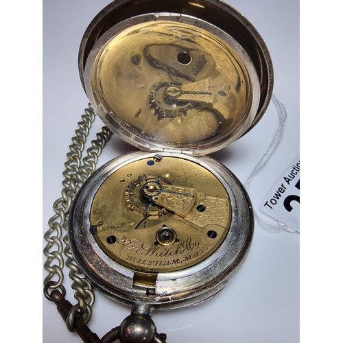 258 - Large chunky antique Waltham Mass hallmarked silver pocket watch. Hallmarked to Birmingham 1898. Mak... 