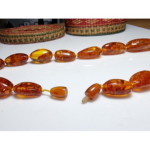 259 - Large vintage chunky natural Baltic amber beaded necklace with inclusions, hand knotted, presenting ... 