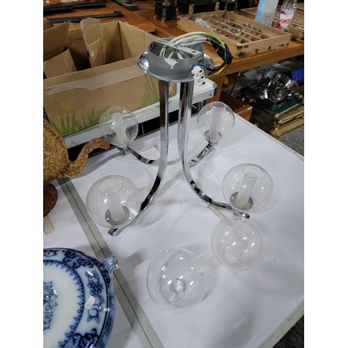 76 - 4x division ceiling light with clear glass ball shades inc 2 spare shades along with a rope design j... 