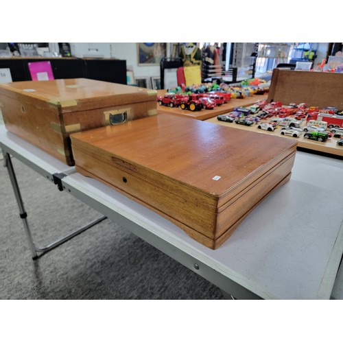 86 - 2x empty cutlery canteen boxes inc a George Butler & Co box with brass banding to the edges and hand... 