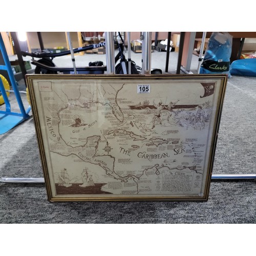 105 - Framed and glazed reproduction map of the Caribbean Sea printed by paperbook gallery height 45cm wid... 