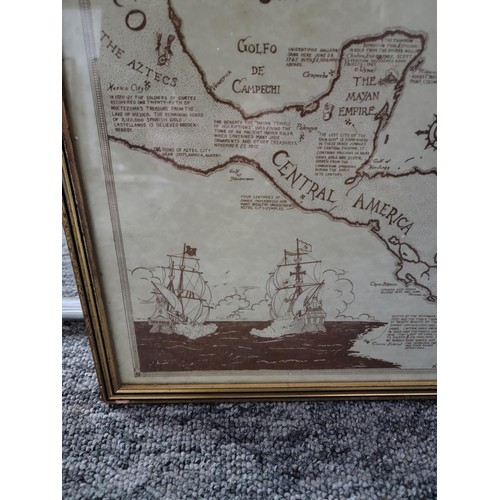 105 - Framed and glazed reproduction map of the Caribbean Sea printed by paperbook gallery height 45cm wid... 