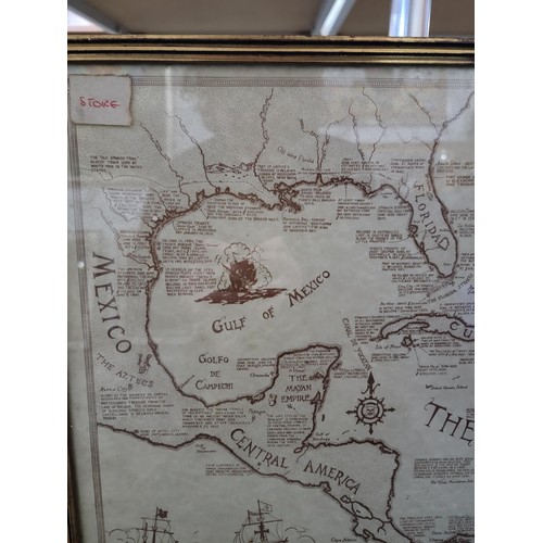 105 - Framed and glazed reproduction map of the Caribbean Sea printed by paperbook gallery height 45cm wid... 