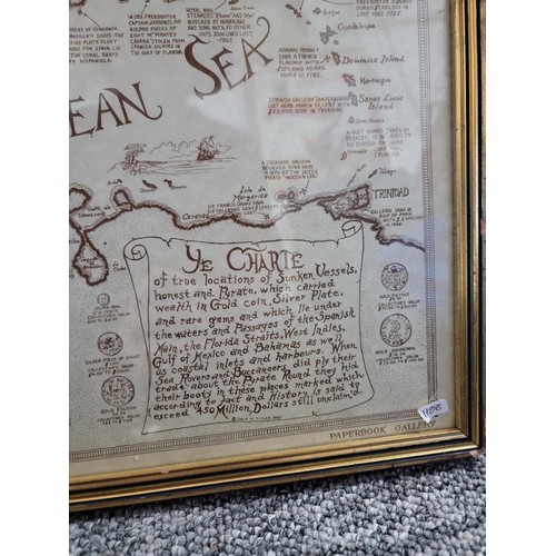 105 - Framed and glazed reproduction map of the Caribbean Sea printed by paperbook gallery height 45cm wid... 