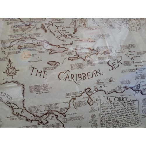 105 - Framed and glazed reproduction map of the Caribbean Sea printed by paperbook gallery height 45cm wid... 