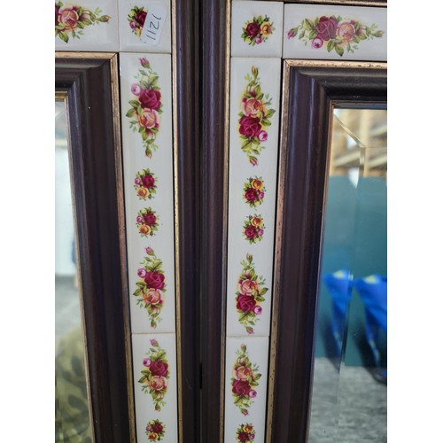 107 - 2x rare Royal Albert Old Country Roses ceramic framed bevel edged mirrors all the ceramic tiles are ... 