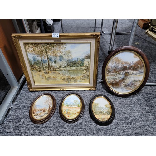 116 - Collection of 5x Mark Knight paintings of various country scenes, one in a gilt frame all are signed... 