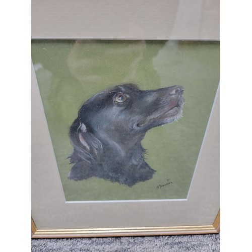 118 - Collection of 3x framed and glazed  pictures of dogs inc 2x originals one signed by Marion in pastel... 