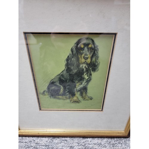 118 - Collection of 3x framed and glazed  pictures of dogs inc 2x originals one signed by Marion in pastel... 