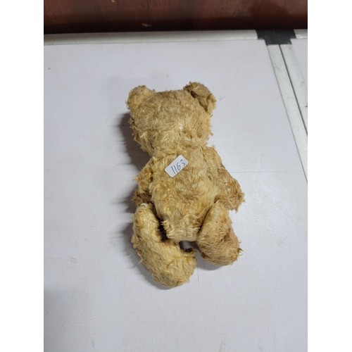 138 - Rare vintage miniature mohair teddy bear filled with sawdust, with black glass eyes movable legs and... 