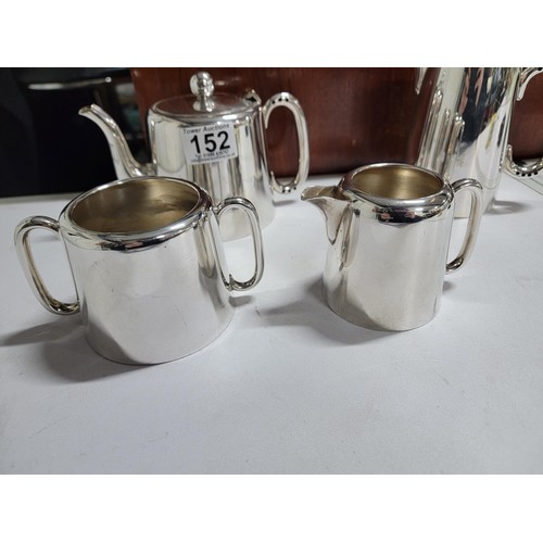 152 - Good quality silver plated tea set inc teapot, hot water pot, milk jug and sugar bowl all in good or... 