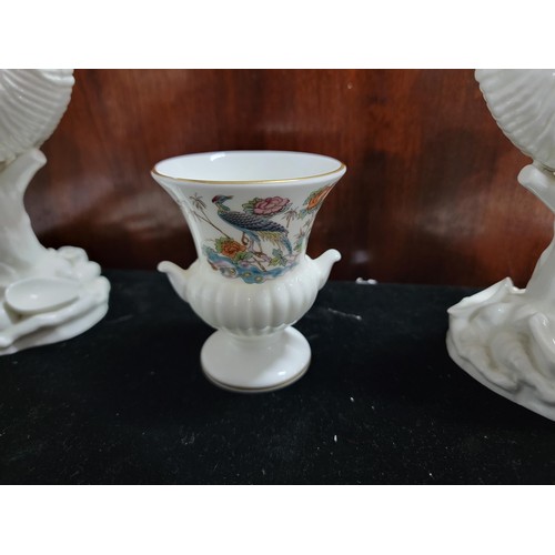 155 - 2x Royal Worcester shell formed ornaments with intricate design along with a Wedgwood urn, largest p... 