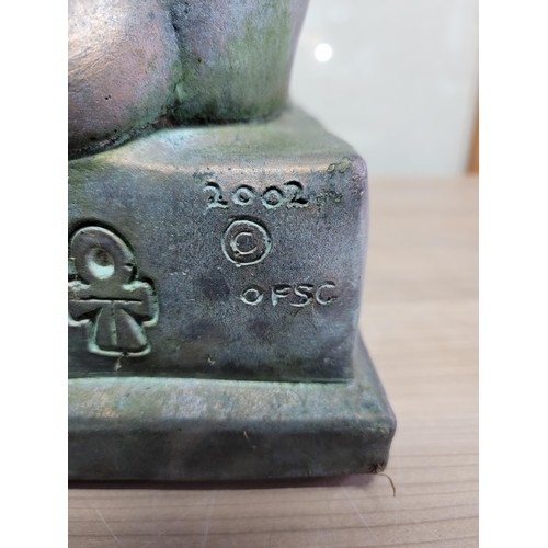 383 - Good quality stoneware Egyptian cat on a plinth with bronze effect, hieroglyphics to the sides. The ... 