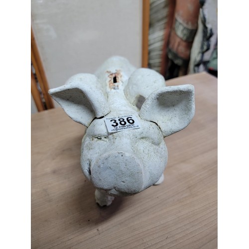 386 - Good quality white cast iron flying pig money box ornament of large proportions measures 30cm high 4... 