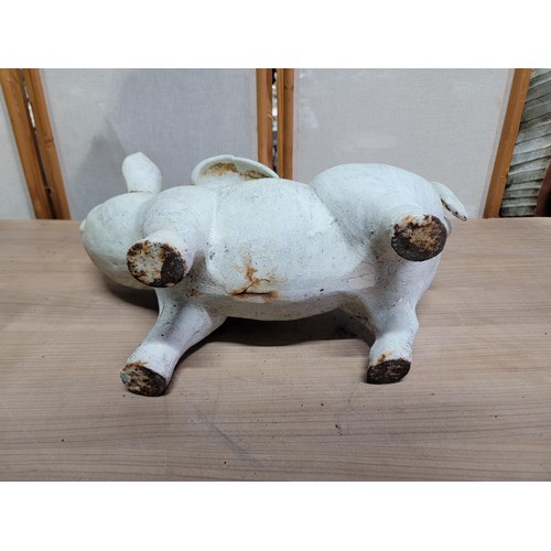 386 - Good quality white cast iron flying pig money box ornament of large proportions measures 30cm high 4... 