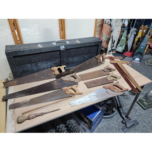 422 - Wooden tool box in good order with metal clips to the front and carry handle marked Takiwi Box Guita... 