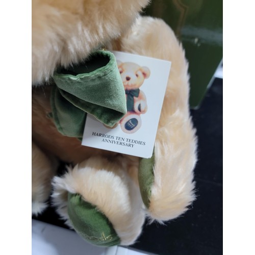 168 - Boxed 1995 Harrods Teddy Bear, in good order with green velvet dickie bow and Harrods logo sewn into... 