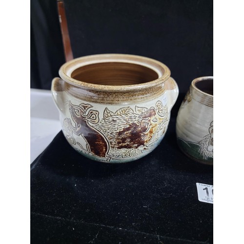 169 - Collection of Llanbrynmair pottery inc 2x vases, mug and a large bowl, all with flora, fauna and ani... 