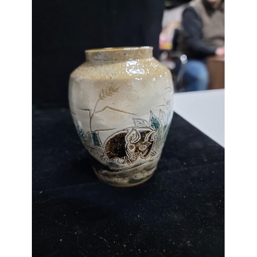 169 - Collection of Llanbrynmair pottery inc 2x vases, mug and a large bowl, all with flora, fauna and ani... 