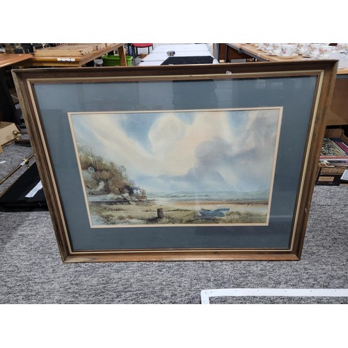 114 - Large framed and glazed original watercolour by David John Sweetingham, 'The Boat House Laugharne' w... 