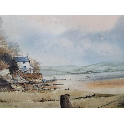 114 - Large framed and glazed original watercolour by David John Sweetingham, 'The Boat House Laugharne' w... 