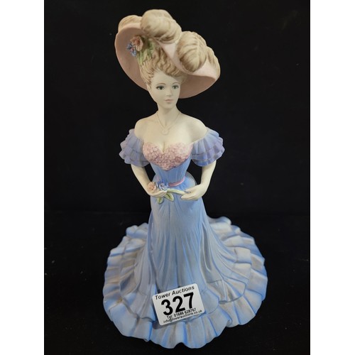 327 - 3x Coalport figurines inc a large blue Age of Elegance lady figure in flowing dress, Lady Alice at t... 