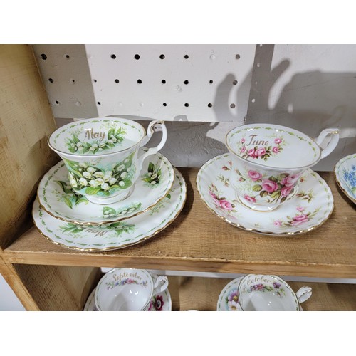 333 - Collection of 12x Royal Albert flowers of the month cups and saucers along with 3x extra months May,... 