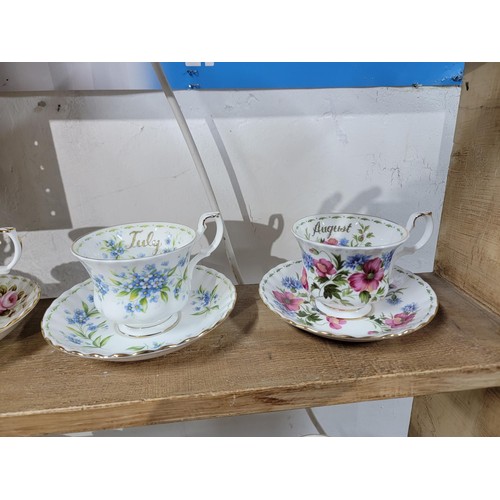 333 - Collection of 12x Royal Albert flowers of the month cups and saucers along with 3x extra months May,... 