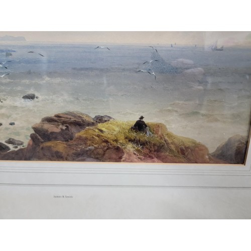 346 - Gilt framed and glazed original water colour by James B Smith (1822-1897) of  a view from the cliffs... 