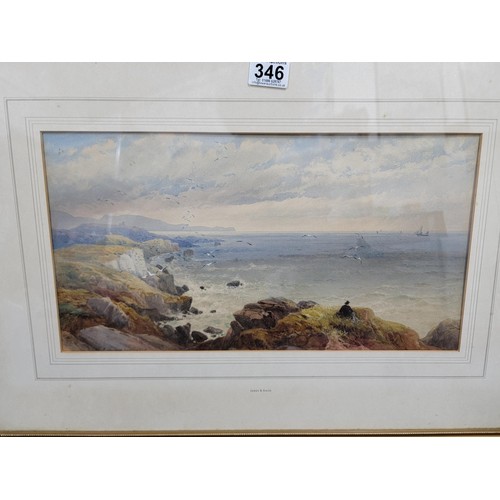 346 - Gilt framed and glazed original water colour by James B Smith (1822-1897) of  a view from the cliffs... 