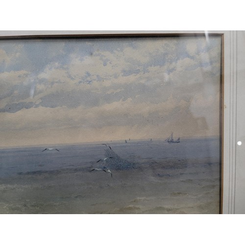 346 - Gilt framed and glazed original water colour by James B Smith (1822-1897) of  a view from the cliffs... 