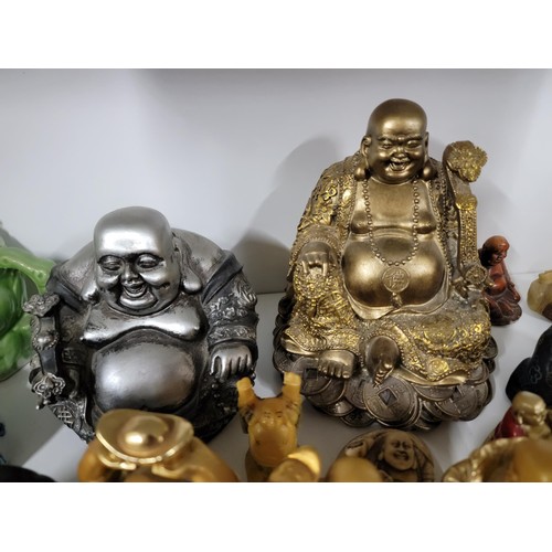 349 - Large quantity of Buddha figures inc 6x gold coloured buddha's all are resin along with a cermic bud... 