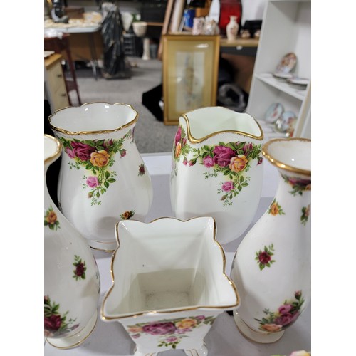 355 - Collection of Royal Albert Old Country Roses inc plates vases jugs, candle stick holders, shoes, clo... 