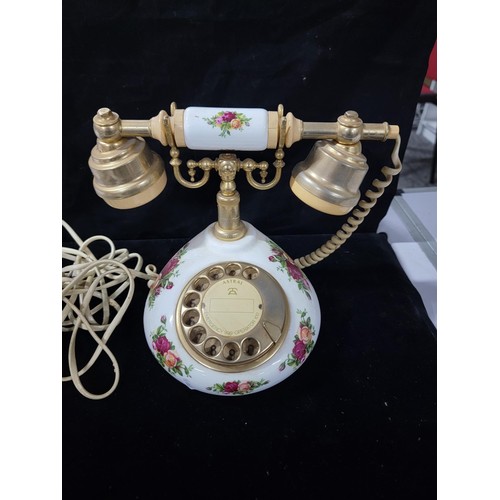 360 - Royal Albert Old Country Roses ceramic telephone along with a tall Royal Albert Old Country Roses ta... 