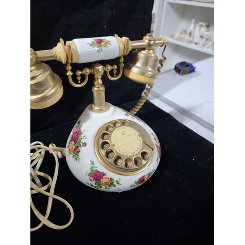 360 - Royal Albert Old Country Roses ceramic telephone along with a tall Royal Albert Old Country Roses ta... 