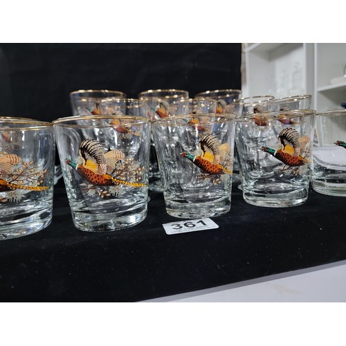 361 - Large quantity of 20 glasses with pheasant design inc 6x tumblers, 3x tankards, 6x wine glasses 5x s... 