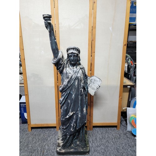 367 - Large resin Statue of Liberty well weathered, stamped to the base, missing the flame and crown, crac... 