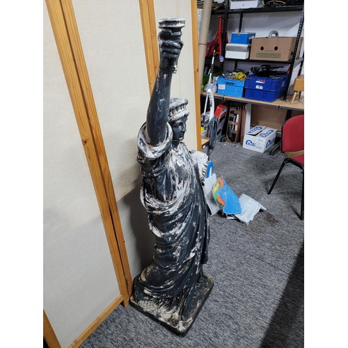 367 - Large resin Statue of Liberty well weathered, stamped to the base, missing the flame and crown, crac... 