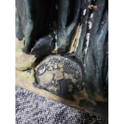 367 - Large resin Statue of Liberty well weathered, stamped to the base, missing the flame and crown, crac... 