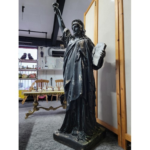 367 - Large resin Statue of Liberty well weathered, stamped to the base, missing the flame and crown, crac... 