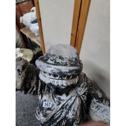 367 - Large resin Statue of Liberty well weathered, stamped to the base, missing the flame and crown, crac... 